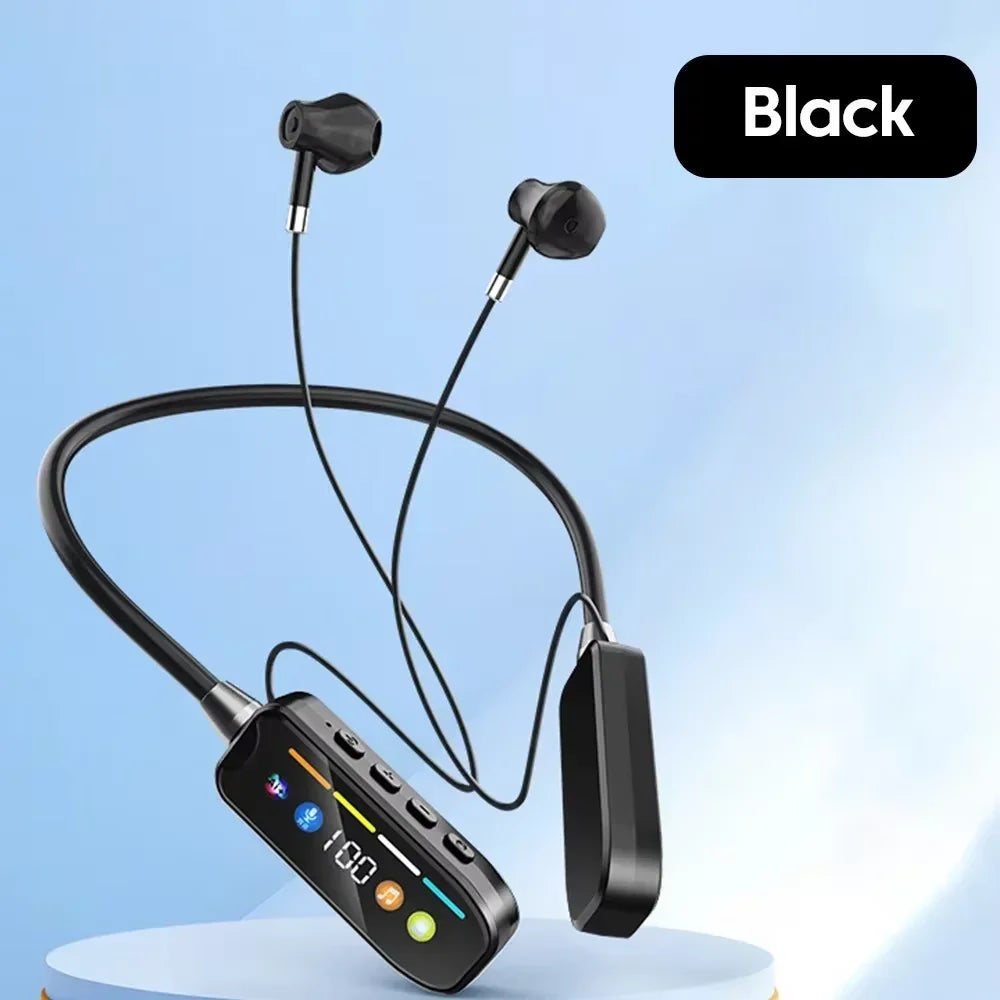 Wireless Earphones Bluetooth 5.4 Neckband Headphones LED Display Noise Reduction MIC Gaming HIFI Headset For Sports Outdoor