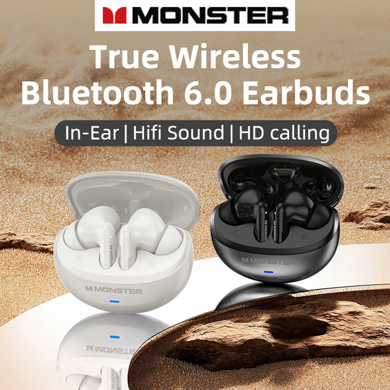 Monster MQT39 Earphones Wireless Bluetooth 6.0 TWS Noise Reduction Earbuds Gamer Sports Headset Hifi Stereo with Mic Headphones