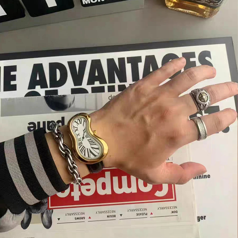 New y2k Fashion Creative Men Women Soft Melting Watch Luxury Streetstyle Irregular Shape Dial Unique Design Quartz Watch
