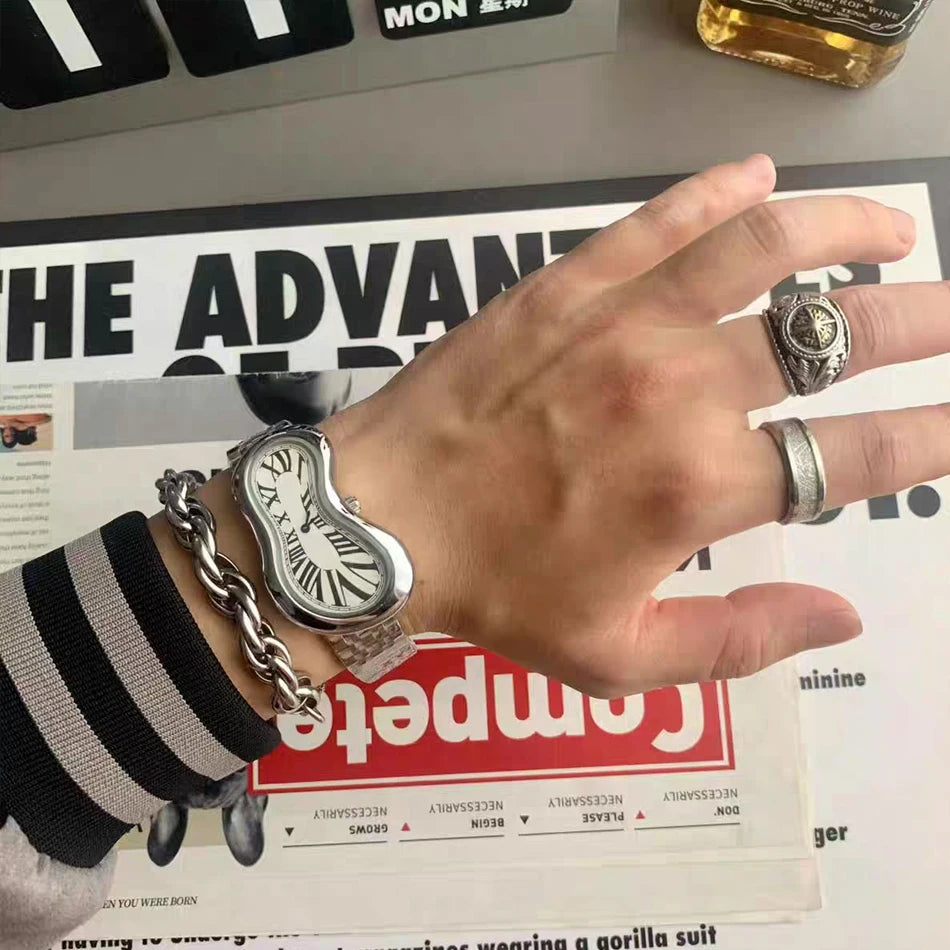 New y2k Fashion Creative Men Women Soft Melting Watch Luxury Streetstyle Irregular Shape Dial Unique Design Quartz Watch