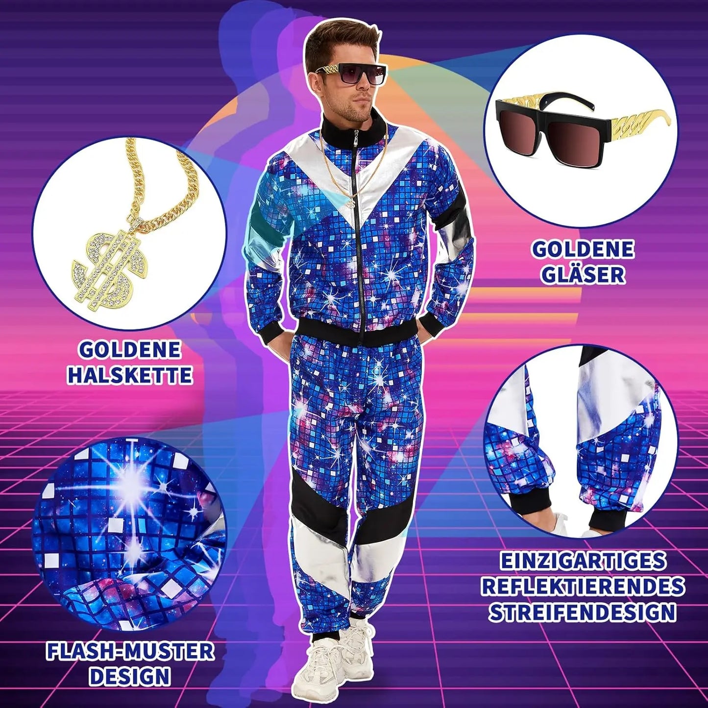 Women's Men's Costume 80s 90s Suit Party Accessories Disco Jacket Trousers  Outfit Women's Men's Costume Tracksuit for Carnival