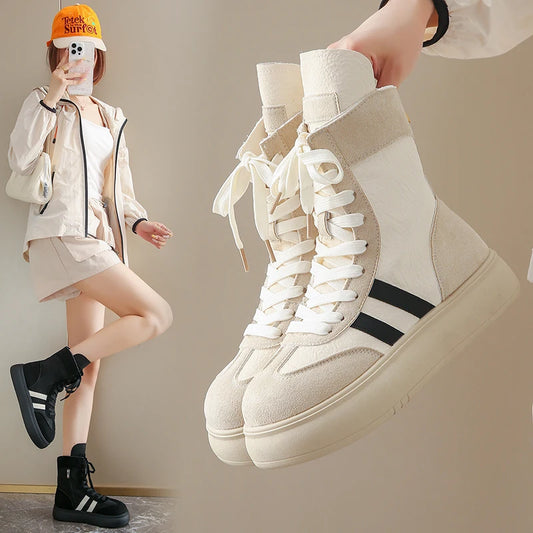Sports and Leisure Shoes for Women 2025 New Fashionable High Top Shoes Flat Bottomed Lightweight and Comfortable Work Boots