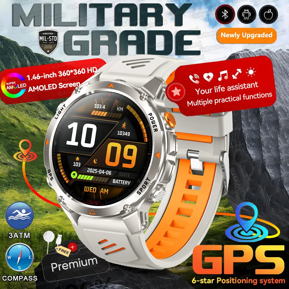 New Swim Military GPS Position Smart Watch Men Map Route Tracking Watches 30M Waterproof Tactics Fitness Sport Outdoors Bracelet