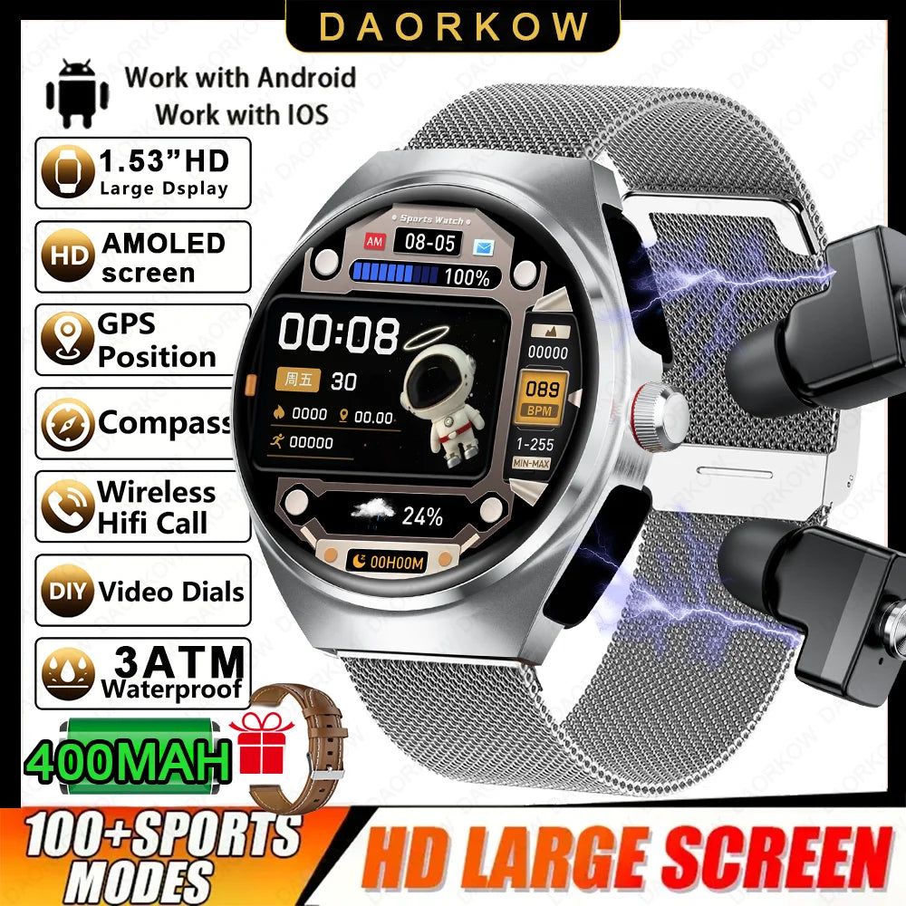 2025 2-in-1 Smart Watch With Earbuds NFC Smartwatch TWS Bluetooth Earphone Heart Rate Blood Pressure Monitor Sport Fitness Watch