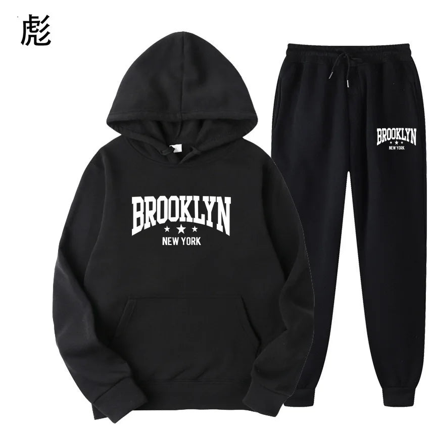 Men's New Tracksuit Set Casual Plus Size Hoodie and Pants Two Piece Outfit Winter Warm