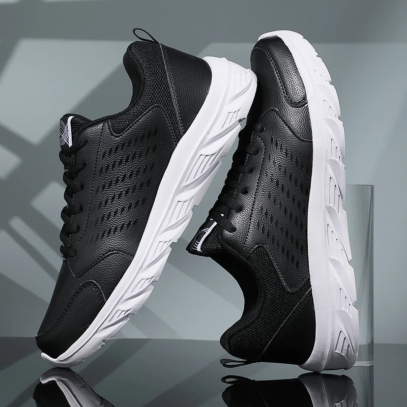 Black Running Shoes Leather Waterproof Athletic Sneakers Men Wear-resistant Men Walking Sport Shoes Comfortable Men Shoes
