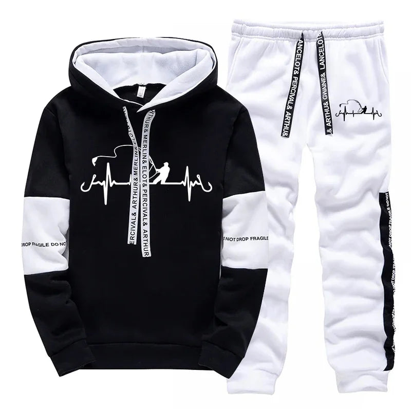 Mens Tracksuit Printed Casual Sweatshirts Sportswear Outdoors Gym Sports Jogging Mens Clothing Fashion Single Piece Hoodie Pants