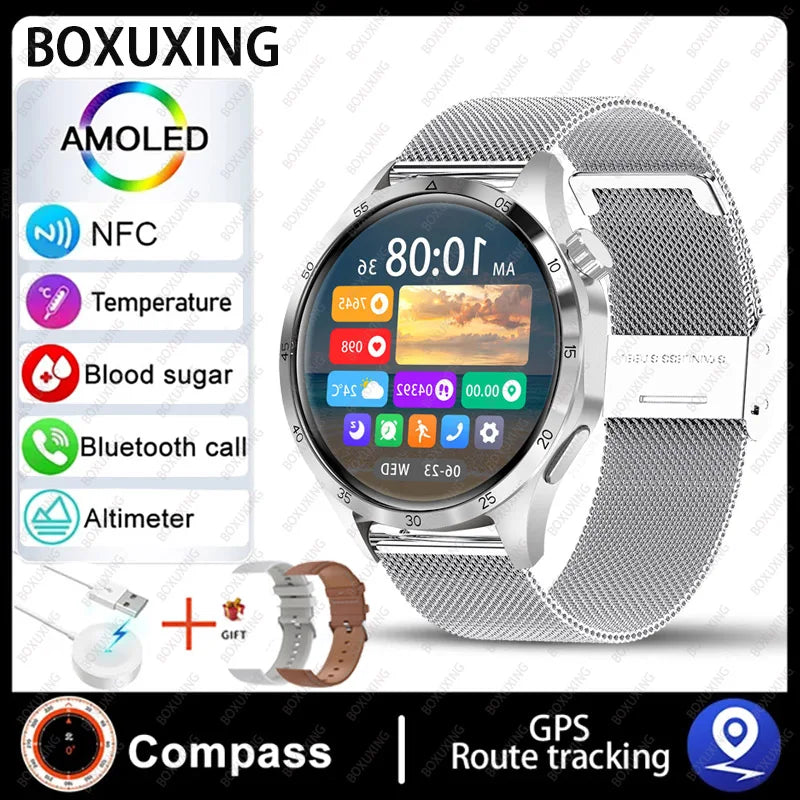 2026 New Smart Watch Men Watch 4 Pro AMOLED HD Screen Bluetooth Call Waterproof Smartwatch NFC Health Monitoring Watch GT4Pro+