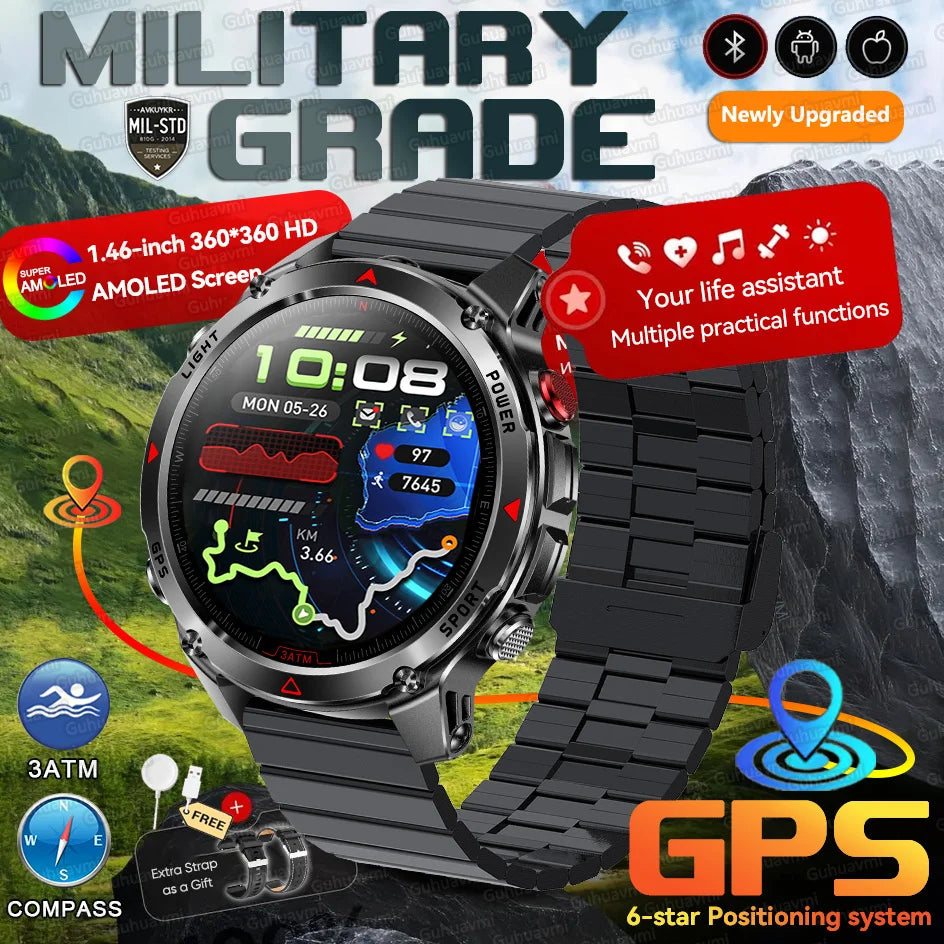 New Swim Military GPS Position Smart Watch Men Map Route Tracking Watches 30M Waterproof Tactics Fitness Sport Outdoors Bracelet