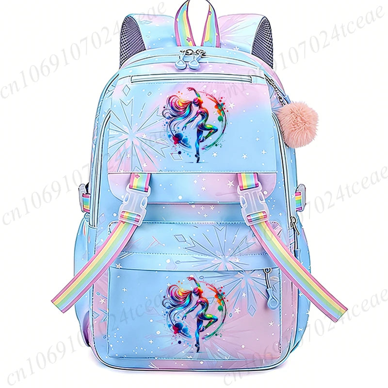 Fashion Dance Girls Printed Girls Backpack Bags Cute Cartoon Large School Bag Watercolor Dance Girls Design Teen Casual Daypack