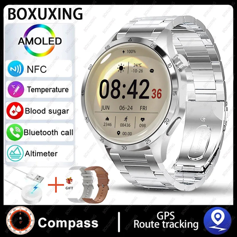 2026 New Smart Watch Men Watch 4 Pro AMOLED HD Screen Bluetooth Call Waterproof Smartwatch NFC Health Monitoring Watch GT4Pro+