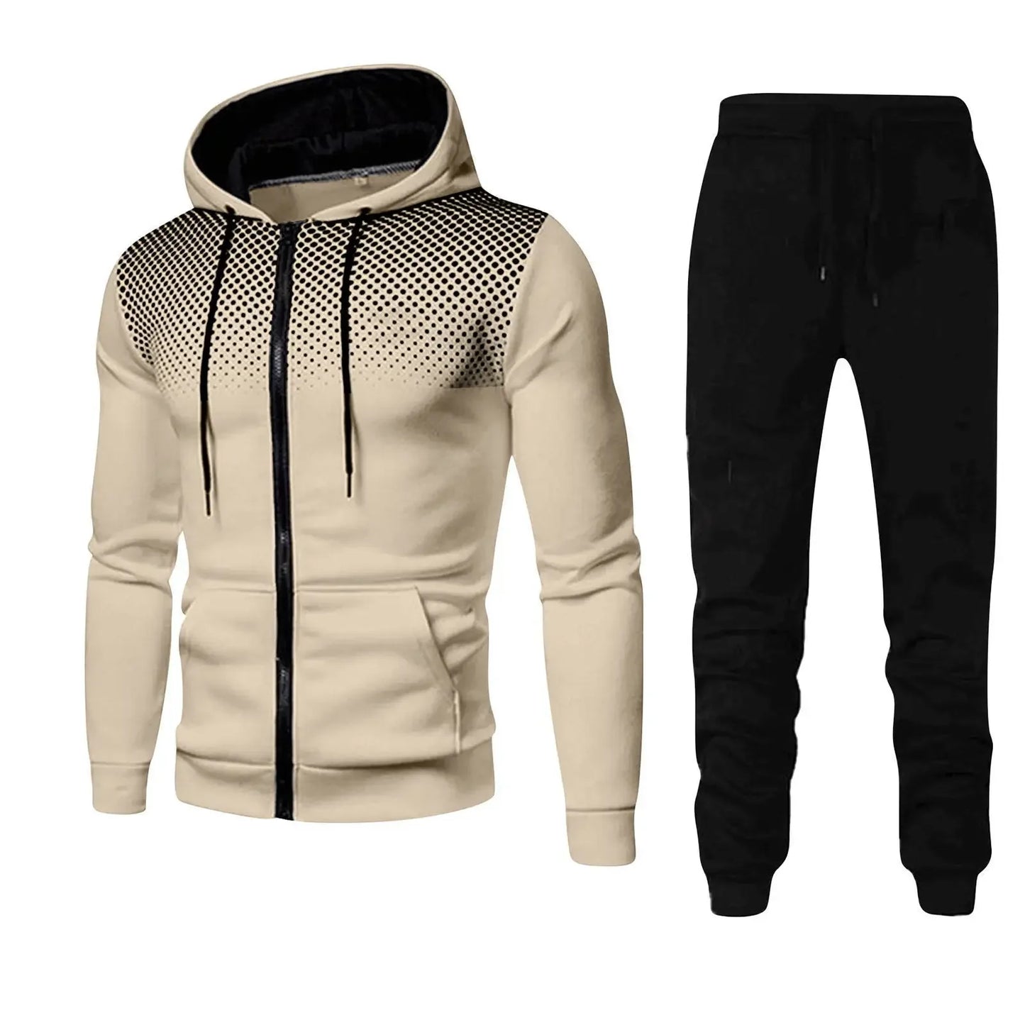 New Fashion Dot Printed Solid Color Zipper Set - Spring and Autumn Plush Men's and Women's Sports Hoodies, Sweaters, and Pants