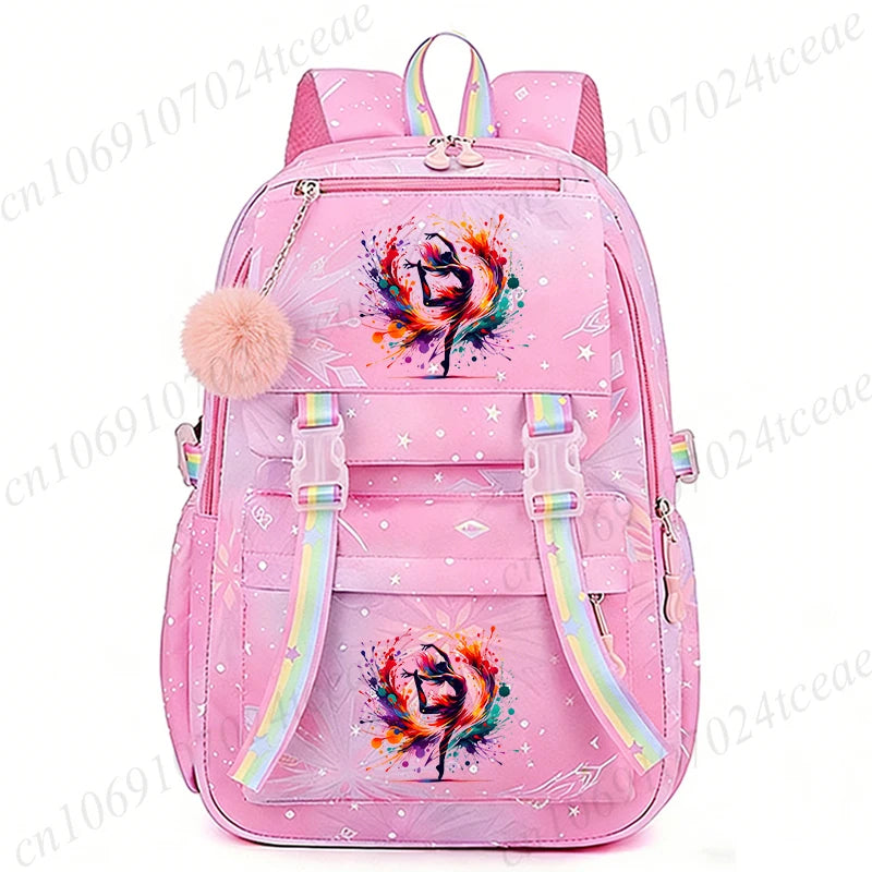 Fashion Dance Girls Printed Girls Backpack Bags Cute Cartoon Large School Bag Watercolor Dance Girls Design Teen Casual Daypack