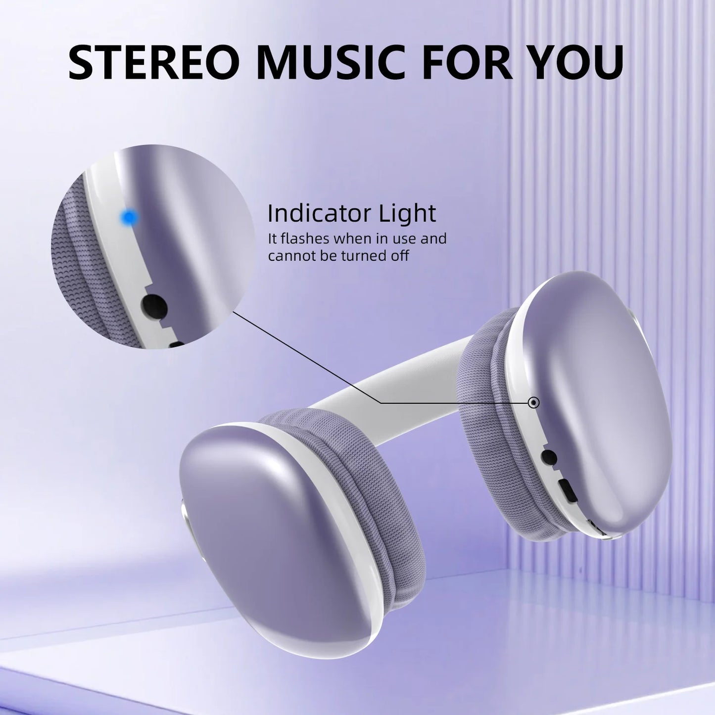 Bluetooth Headphones Over Ear Wireless Headset HiFi Music Gaming Comfortable Mic for iPhone Android PC Travel Sports Gift Purple