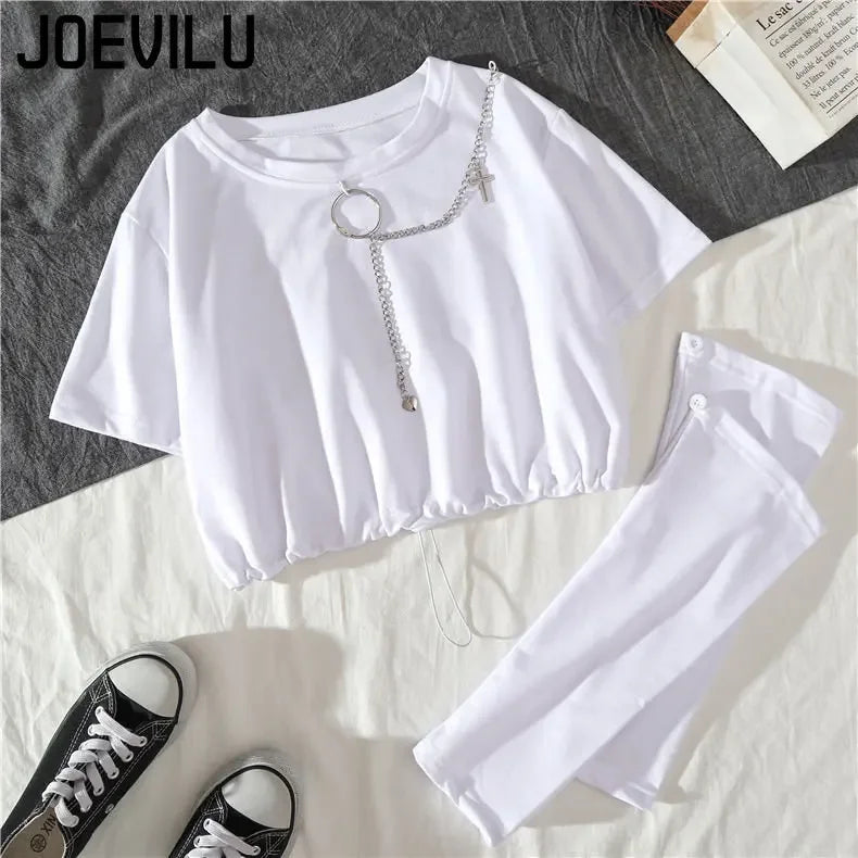 Tracksuit Removable Sleeve with Chain Top Handsome Casual Waistband Cargo Pants 2 Piece Sets Women's Outfits Spring Summer Suits