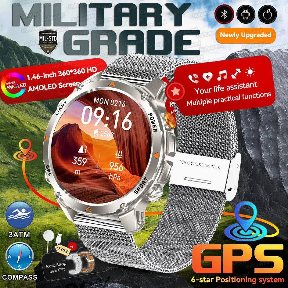 New Swim Military GPS Position Smart Watch Men Map Route Tracking Watches 30M Waterproof Tactics Fitness Sport Outdoors Bracelet