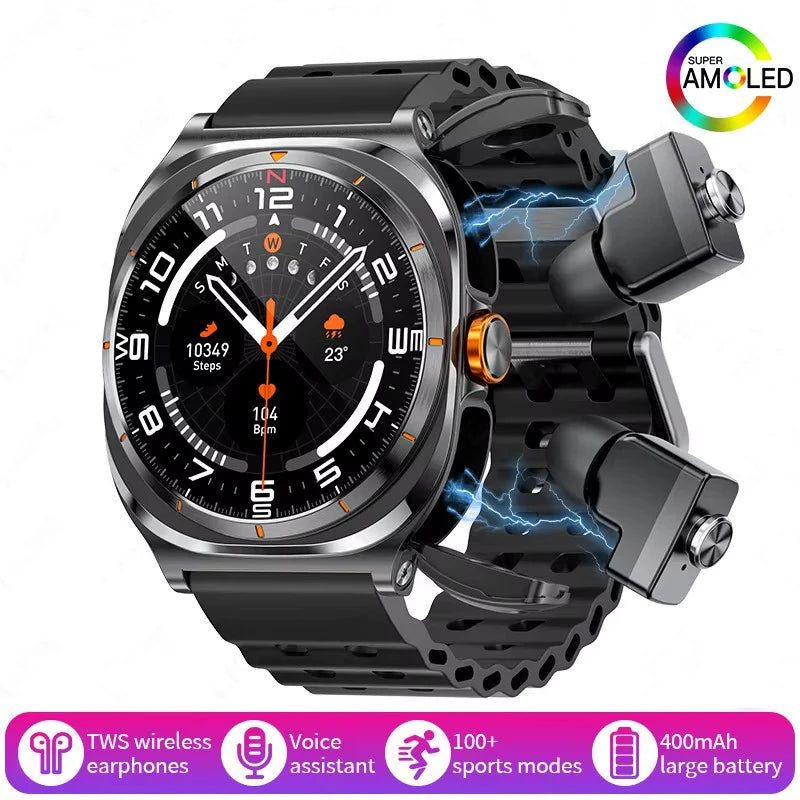 2025 Watch 2-In-1 Headphone Smartwatch Ip67 Waterproof Gps Positioning Local Music Heart Rate Monitoring Bt Call Men'S Watch