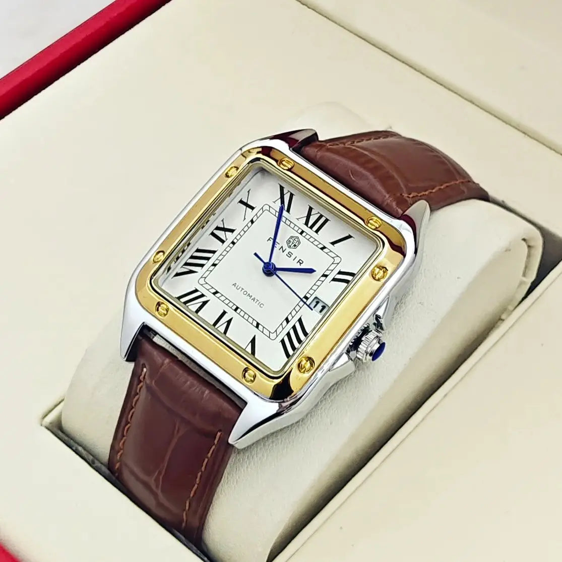 New High-End Business Casual Men's Quartz Watch, Square Dial, Waterproof Calendar Display, Leather Strap, European and American Style, Fashionable, Simple, Versatile, Stylish Men's Watch, Suitable for Various Occasions, the F
