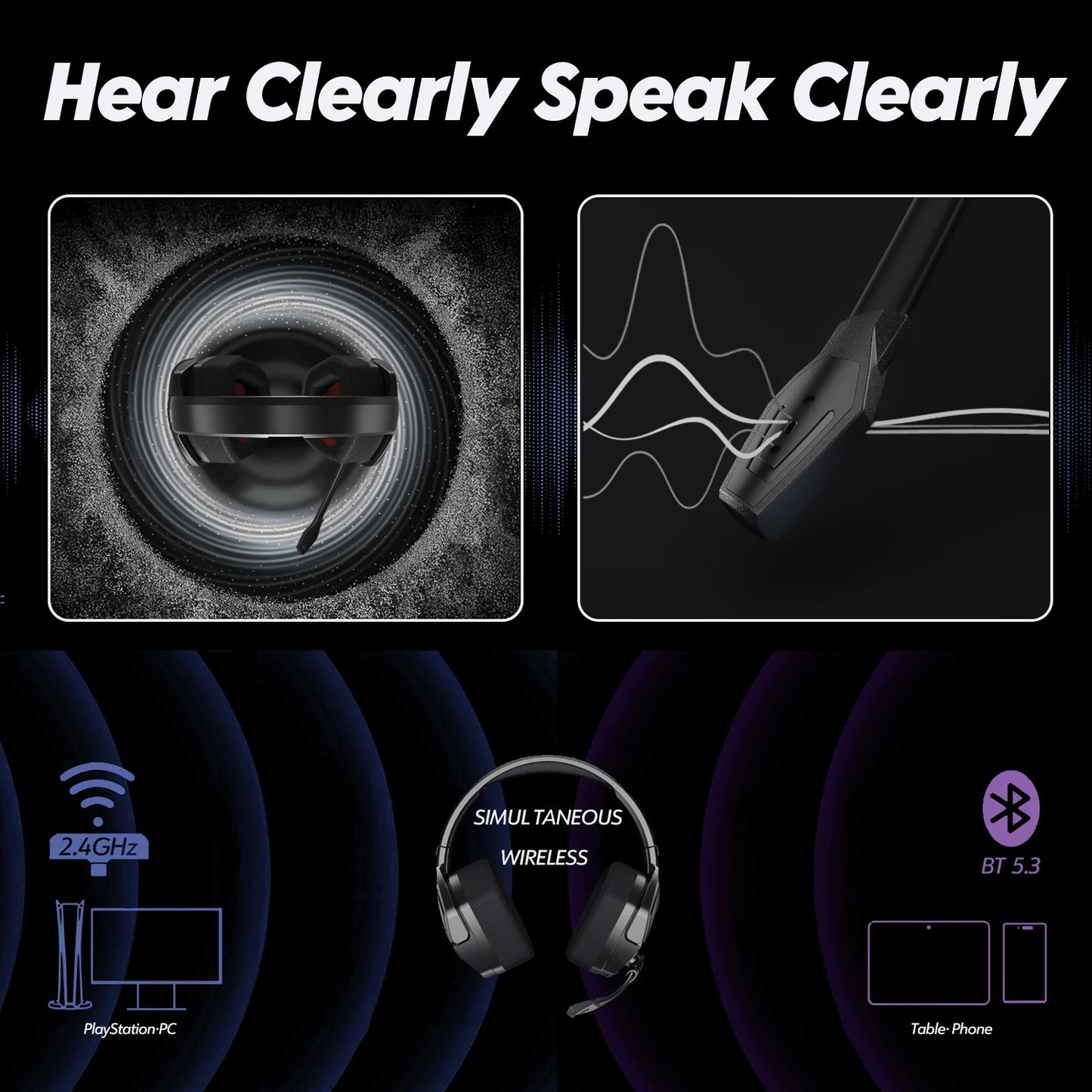 NUBWO G06 Dual Wireless Headsets Gamer with Microphone 2.4GHz Bluetooth 5.3 Gaming Headphones for PS5, PS4, PC, Mobile, Switch