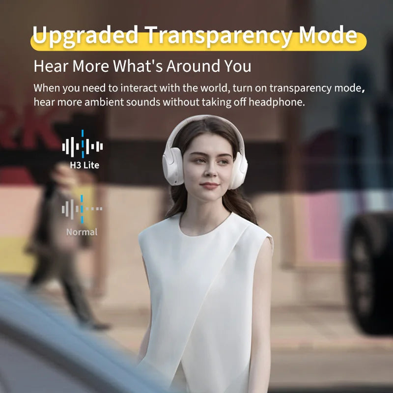QCY H3 Lite ANC Wireless Headphones 40mm Driver Bluetooth 5.3 Earphones Active Noise Cancellation Over Ear Headset Clear HD Call