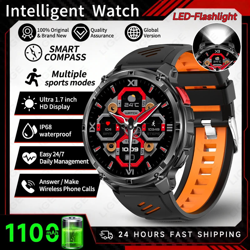 2026 New LIGE 1100mAh Super Capacity Battery Adult Men Smart Watch 1.7" Large HD Screen Call 5ATM Waterproof Sports Watches