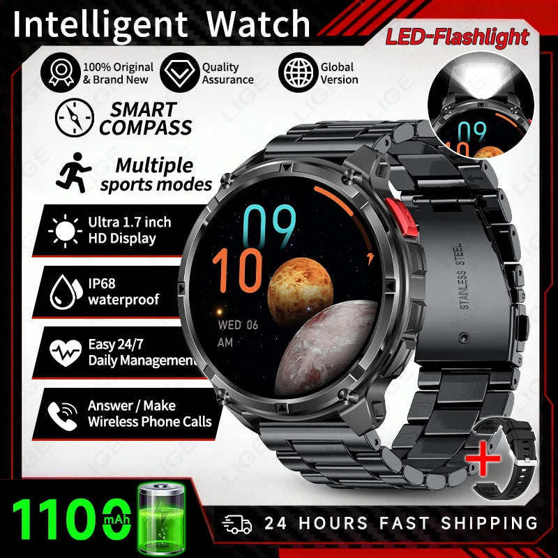 2026 New LIGE 1100mAh Super Capacity Battery Adult Men Smart Watch 1.7" Large HD Screen Call 5ATM Waterproof Sports Watches
