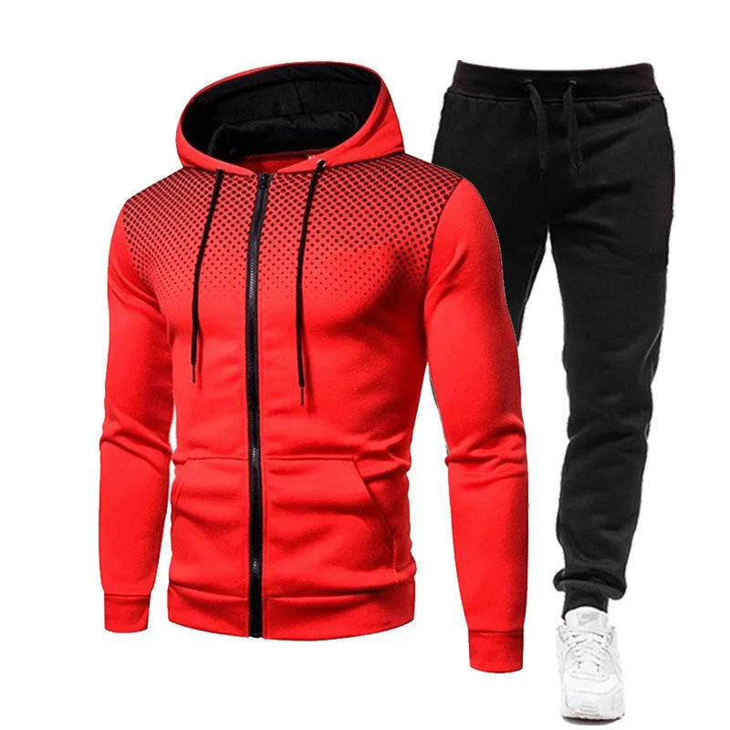 New Fashion Dot Printed Solid Color Zipper Set - Spring and Autumn Plush Men's and Women's Sports Hoodies, Sweaters, and Pants