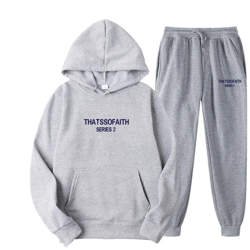 Men's New Tracksuit Set Casual Plus Size Hoodie and Pants Two Piece Outfit Winter Warm