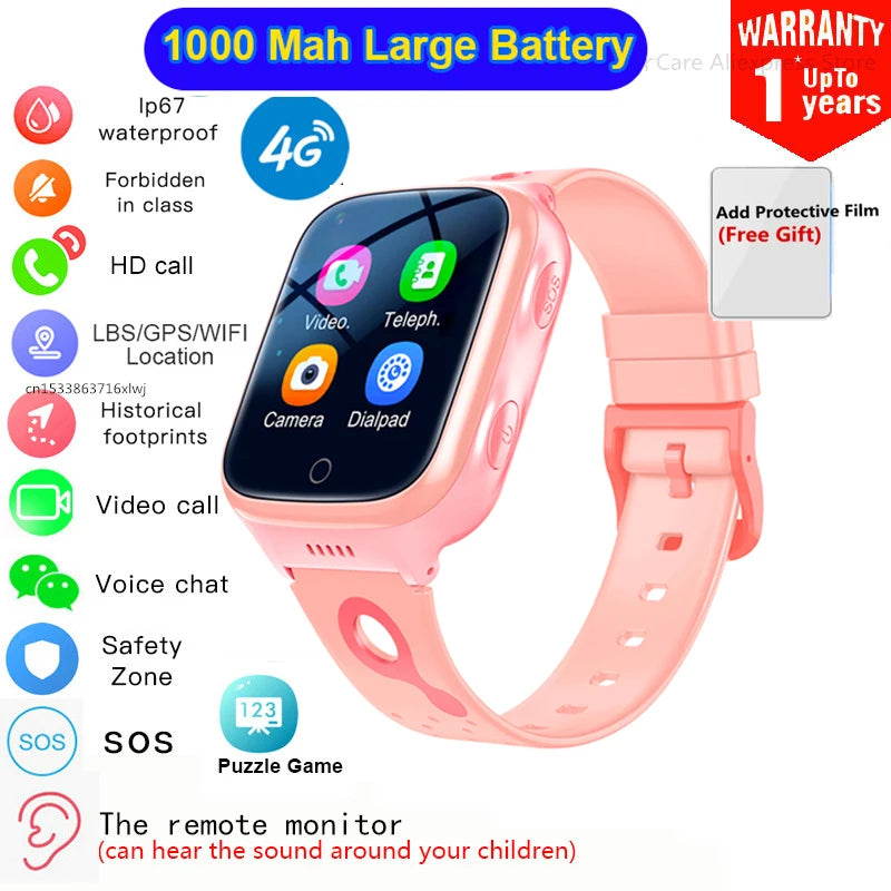 Hot 4G Kids Smartwatch 1000 Mah WiFi GPS LBS Tracker SOS Video Call Children Smartwatches IP67 Waterproof Phone Watch Boys Girls