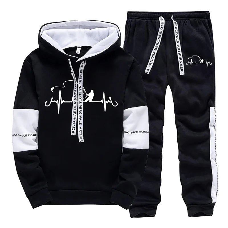 Mens Tracksuit Printed Casual Sweatshirts Sportswear Outdoors Gym Sports Jogging Mens Clothing Fashion Single Piece Hoodie Pants
