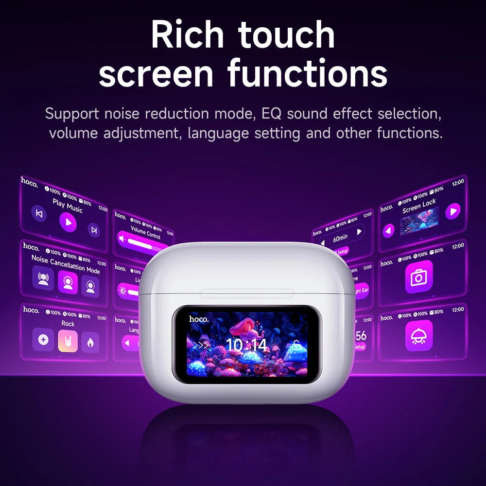 EW72 TWS Wireless Earbuds Bluetooth 5.4 ANC Noise Cancelling Full Color LCD Touch Display HiFi Sound Long Endurance Waterproof