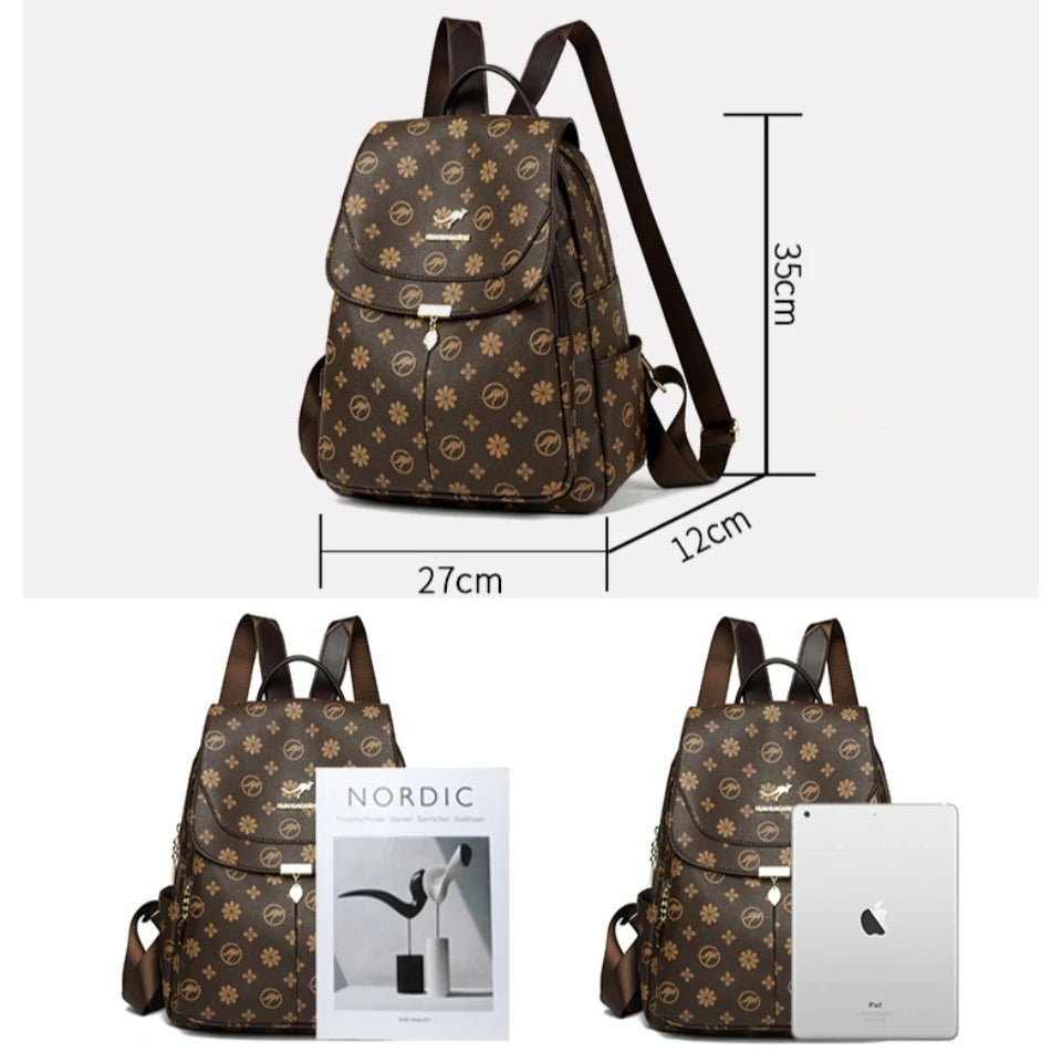 Ladies Backpack Designer High Quality Pu Leather Women Bag Luxury Printed Tassels School Bags Large Capacity A4 Backpacks Sac