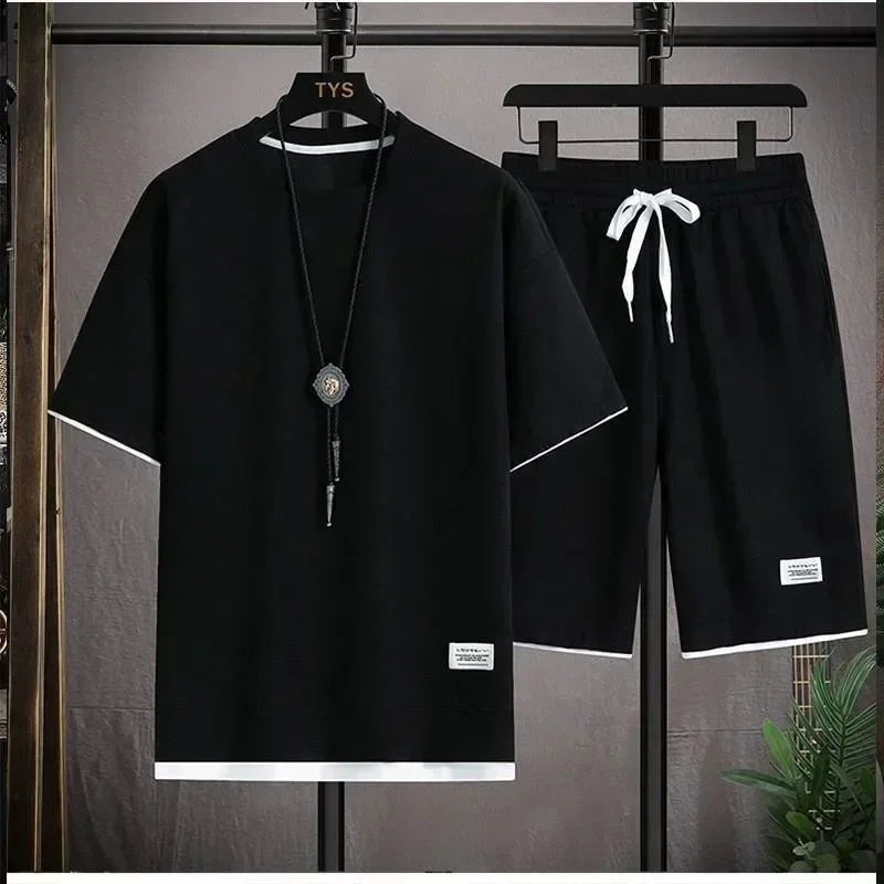 Men Summer Tracksuit Short T-Shirt +Shorts Set Sports Fashion Outfit Casual Sets Oversized Male Clothing Streetwear Suit for Men