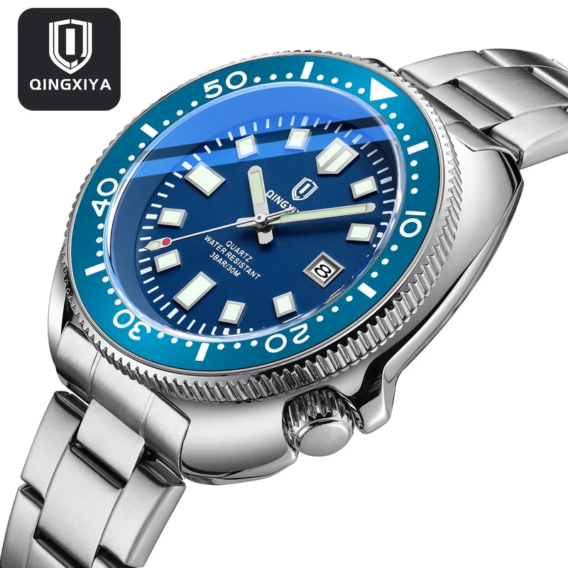 QINGXIYA Top Brand Luxury Men's Quartz Watches High Qualit Stainless Steel Strap Waterproof Luminous Date Fashion Sport Watch