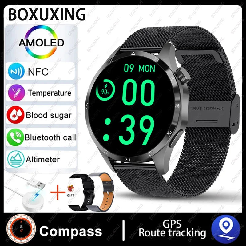 2026 New Smart Watch Men Watch 4 Pro AMOLED HD Screen Bluetooth Call Waterproof Smartwatch NFC Health Monitoring Watch GT4Pro+