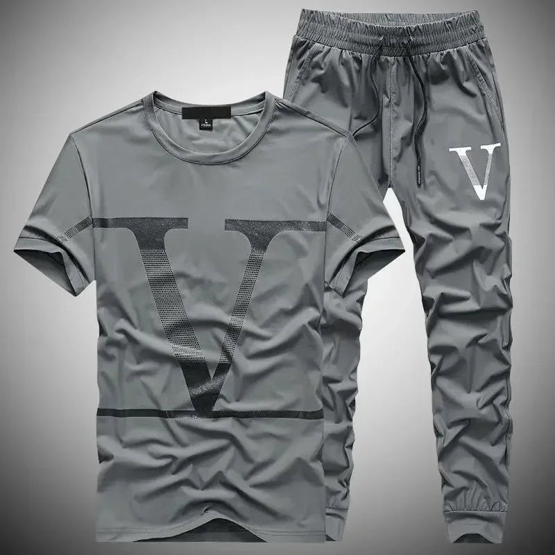 Nylon Sweatsuit Sweatshirts Man Trousers Sets Tracksuit Smooth T-shirts Pants Suits for Men Stylish Luxury Fashion 2025 Outdoor