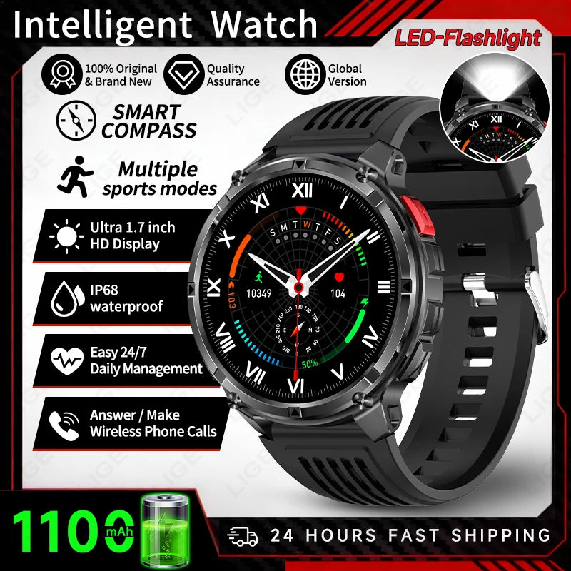 2026 New LIGE 1100mAh Super Capacity Battery Adult Men Smart Watch 1.7" Large HD Screen Call 5ATM Waterproof Sports Watches