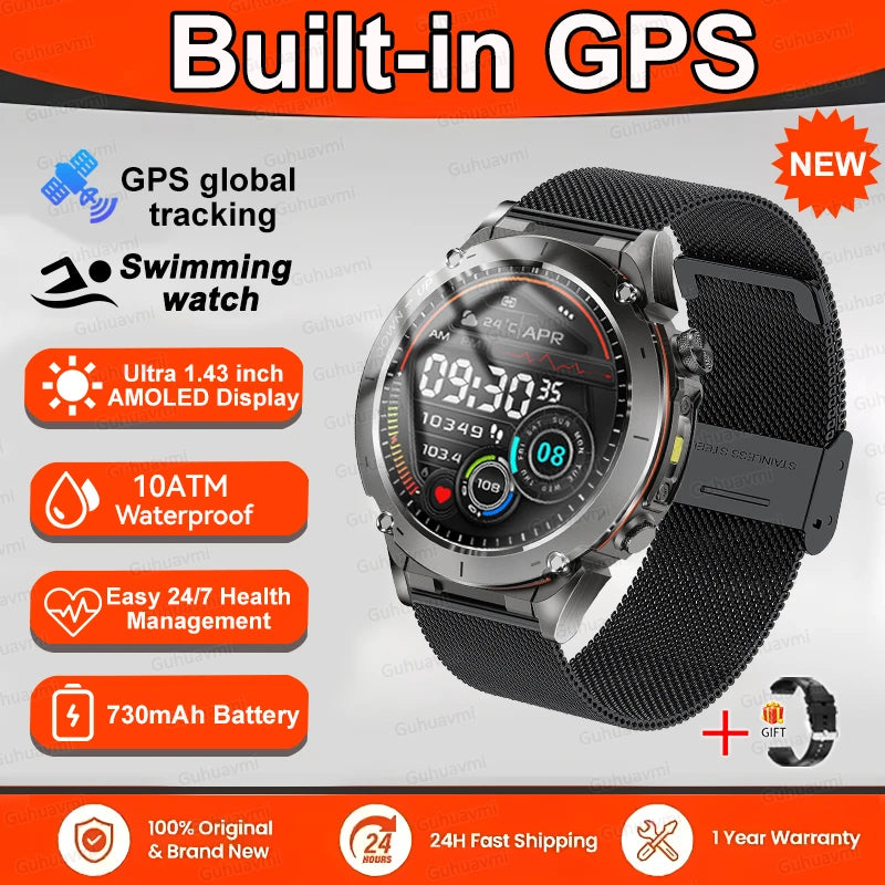 2025 GUHUAVMI Y-101 GPS Sports Smart Watch 10ATM Waterproof Built-in Dual-Band GNSS Compass Altimeter Military Grade Smartwatchs