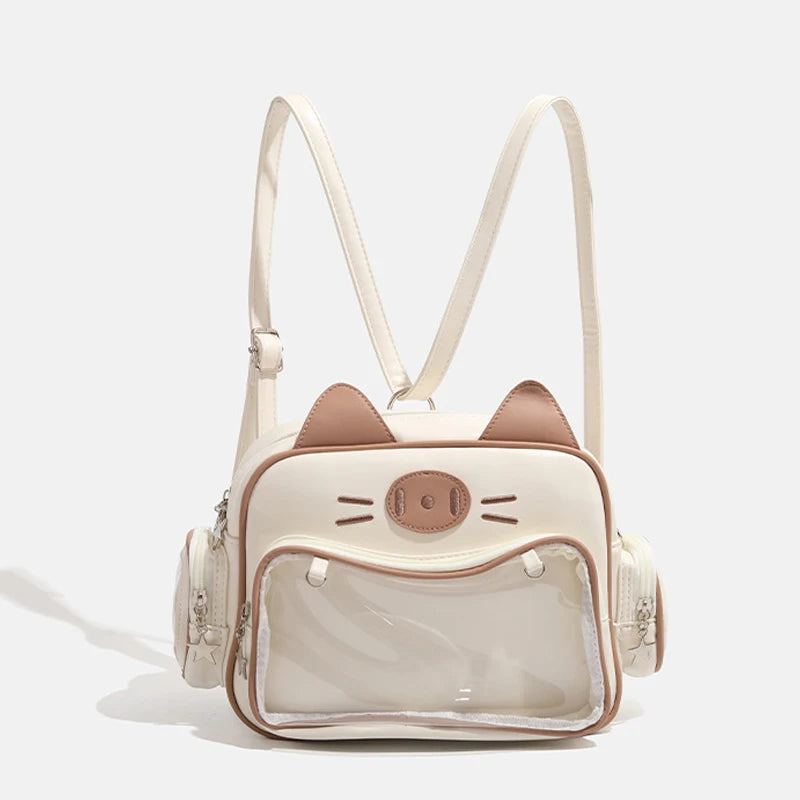 Ladies' Backpacks Y2K Cartoon Cat Print Japanese Kawaii Sweet Schoolbags High-capacity Adjustable Single Shoulder Crossbody Bags