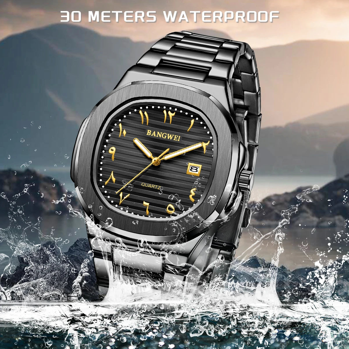 LIGE Fashion Luxury Business Square Quartz Watches Classic Stripe Design Dial with Stainless Steel Band Wristwatch for Men Relog