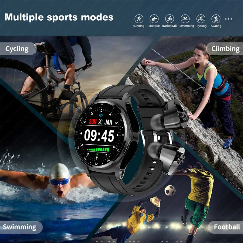 DAORKOW New 2 IN 1 Smart Watch TWS Earphone NFC Heart Rate Blood Oxygen Fitness Tracker Sport Watch Wireless Call Smartwatch Men