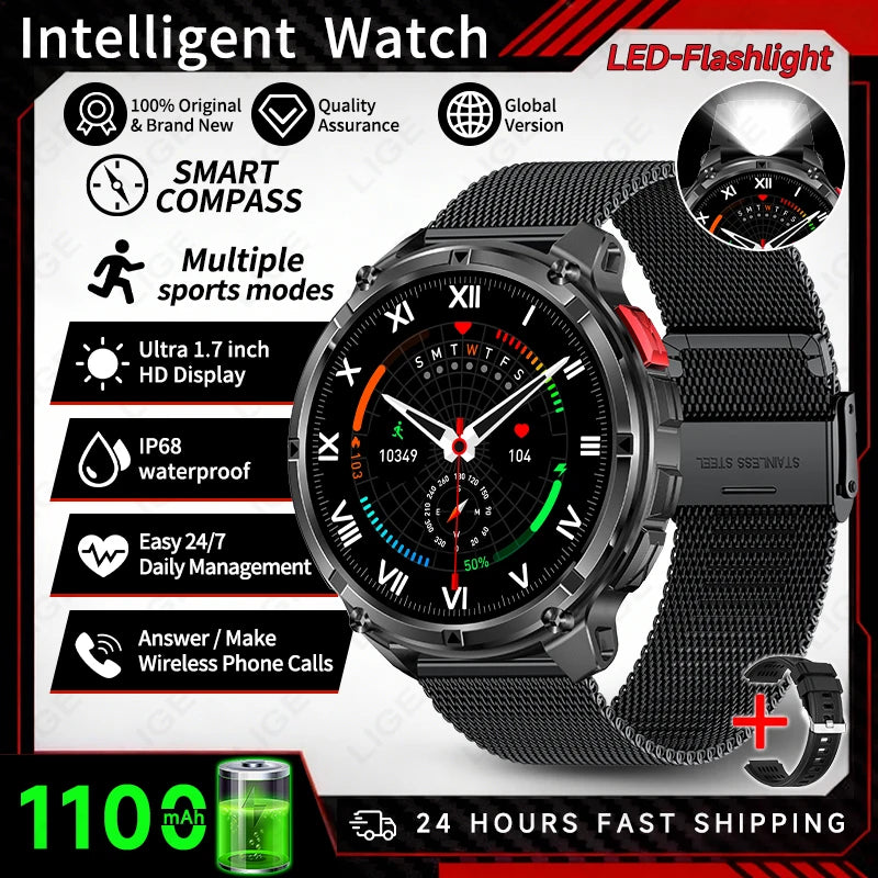 2026 New LIGE 1100mAh Super Capacity Battery Adult Men Smart Watch 1.7" Large HD Screen Call 5ATM Waterproof Sports Watches