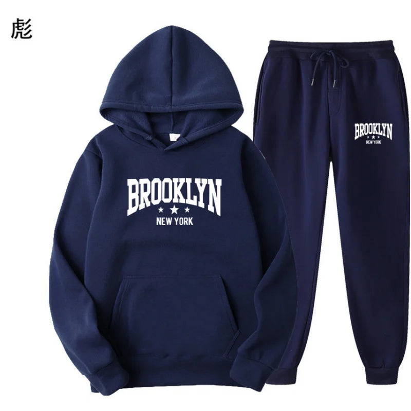 Men's New Tracksuit Set Casual Plus Size Hoodie and Pants Two Piece Outfit Winter Warm