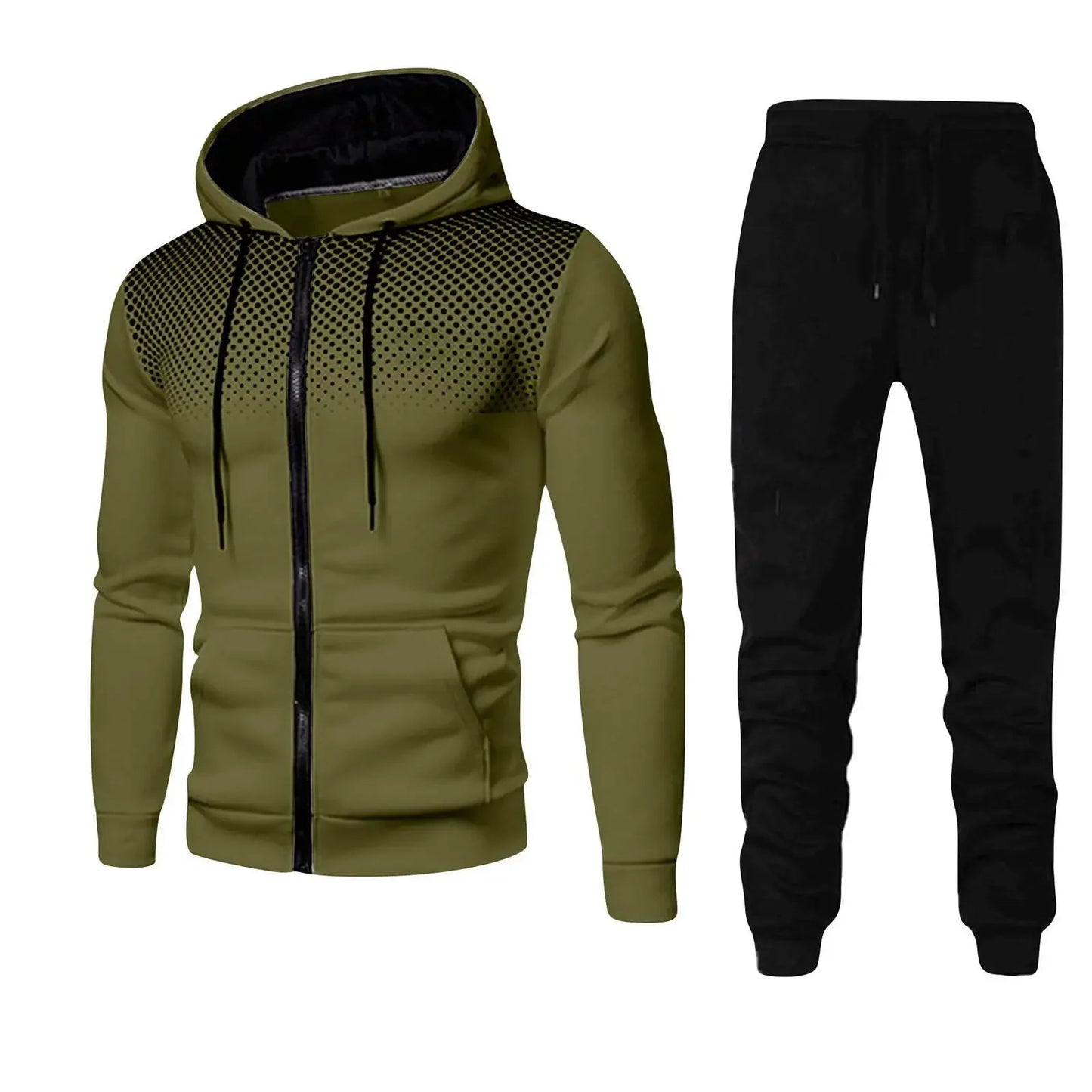 New Fashion Dot Printed Solid Color Zipper Set - Spring and Autumn Plush Men's and Women's Sports Hoodies, Sweaters, and Pants