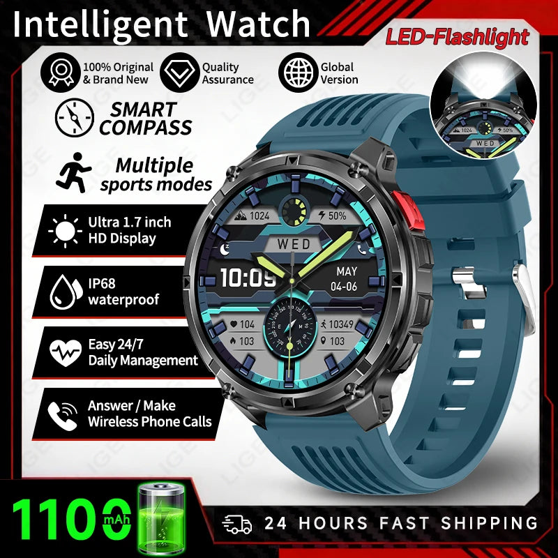 2026 New LIGE 1100mAh Super Capacity Battery Adult Men Smart Watch 1.7" Large HD Screen Call 5ATM Waterproof Sports Watches