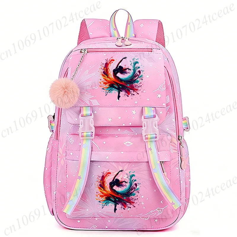 Fashion Dance Girls Printed Girls Backpack Bags Cute Cartoon Large School Bag Watercolor Dance Girls Design Teen Casual Daypack