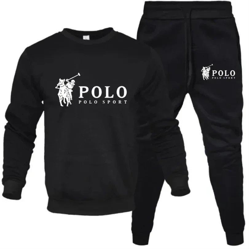 Men's Polo Sport 2-Piece Tracksuit – Black Crewneck Sweatshirt Jogger Pants Set  Casual Sportswear Stylish Polo Sport Tracksuit
