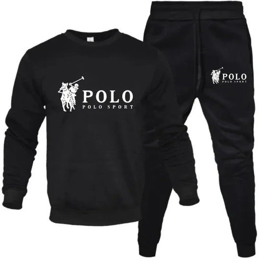 Men's Polo Sport 2-Piece Tracksuit – Black Crewneck Sweatshirt Jogger Pants Set  Casual Sportswear Stylish Polo Sport Tracksuit