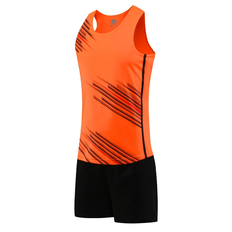 Track And Field Suits Men Running Outdoor Athletics Uniform Breathable Marathon Sportswear Tank  Shorts Team Training Racing Set