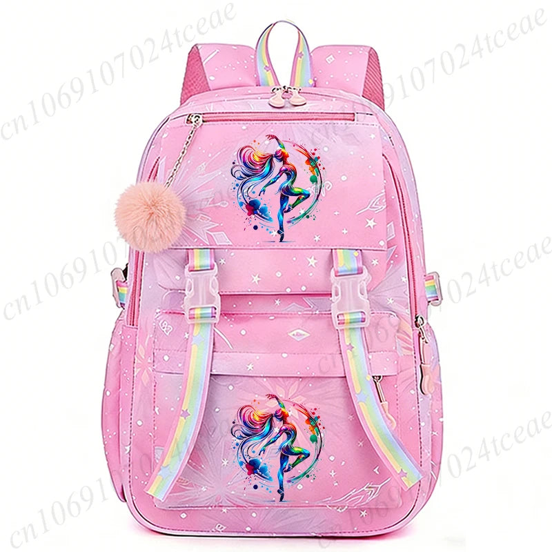 Fashion Dance Girls Printed Girls Backpack Bags Cute Cartoon Large School Bag Watercolor Dance Girls Design Teen Casual Daypack